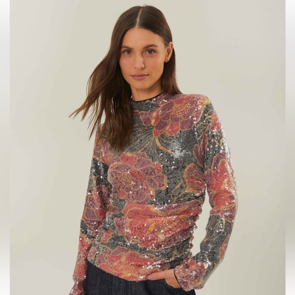 NWT Farm Rio Chita Tulle Black Flower Sequin Top - Picture 1 of 5